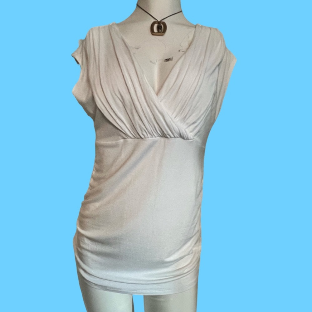 INC International Concepts White Ruched V-Neck Sleeveless Top Size Medium